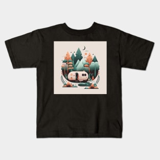 Camping Van, Adventure in the Forest Minimal Kids T-Shirt